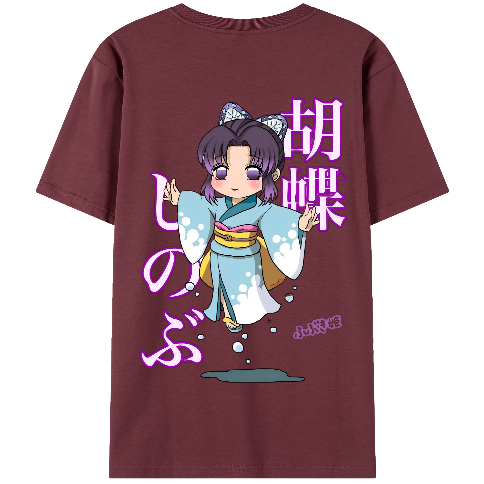 （画像用） 鬼滅の刃（きめつのやいば）蟲柱-胡蝶 しのぶ／こちょう しのぶ Kochou Shinobu 綿100％半袖Tシャツ（背面プリント）